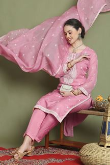 Picture of AstoundingPink Designer Straight Cut Suit for Party, Sangeet, and Festivals(Unstitched suit)