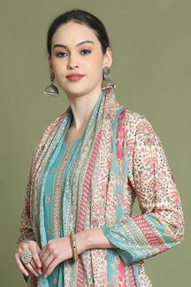 Picture of GloriousTeal Designer Straight Cut Suit for Party, Sangeet, and Festivals(Unstitched suit)