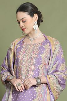 Picture of Gorgeous Purple Designer Straight Cut Suit for Party, Sangeet, and Festivals(Unstitched suit)