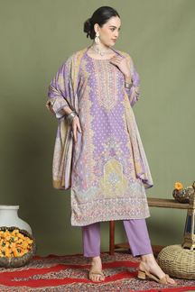 Picture of Gorgeous Purple Designer Straight Cut Suit for Party, Sangeet, and Festivals(Unstitched suit)