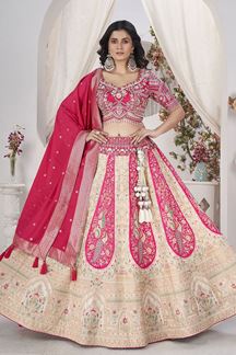 Picture of Artistic Cream and Pink Designer Bridal Lehenga Choli for Wedding and Reception