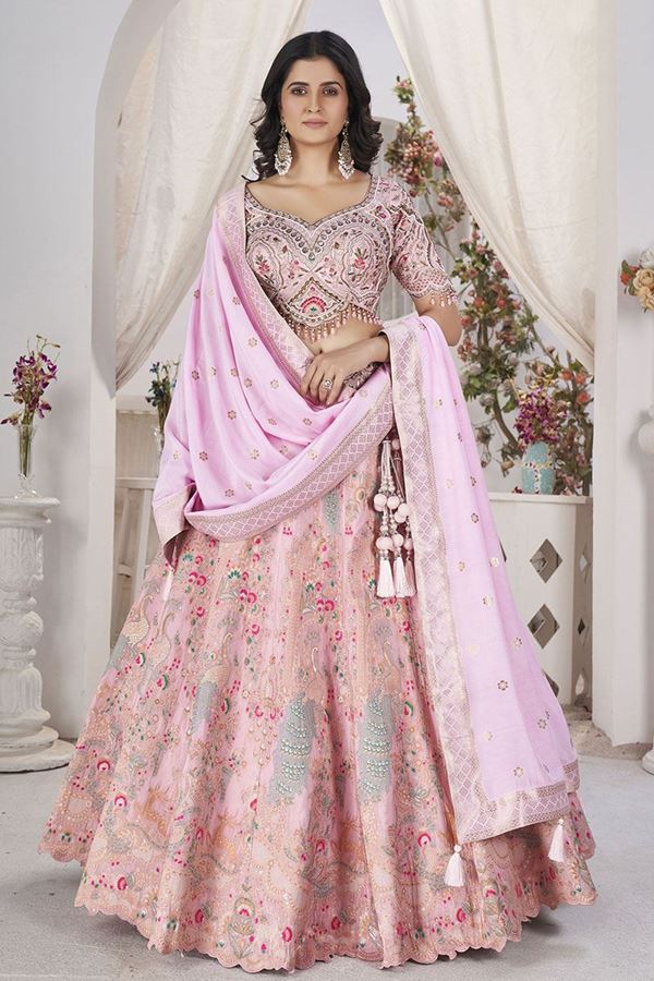 Picture of Breathtaking Peach Designer Bridal Lehenga Choli forEngagement and Reception