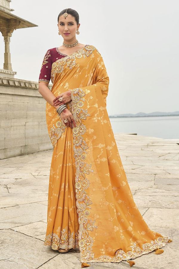 Picture of Amazing Viscose Tissue Silk Designer Saree for Haldi, Party, Festivals