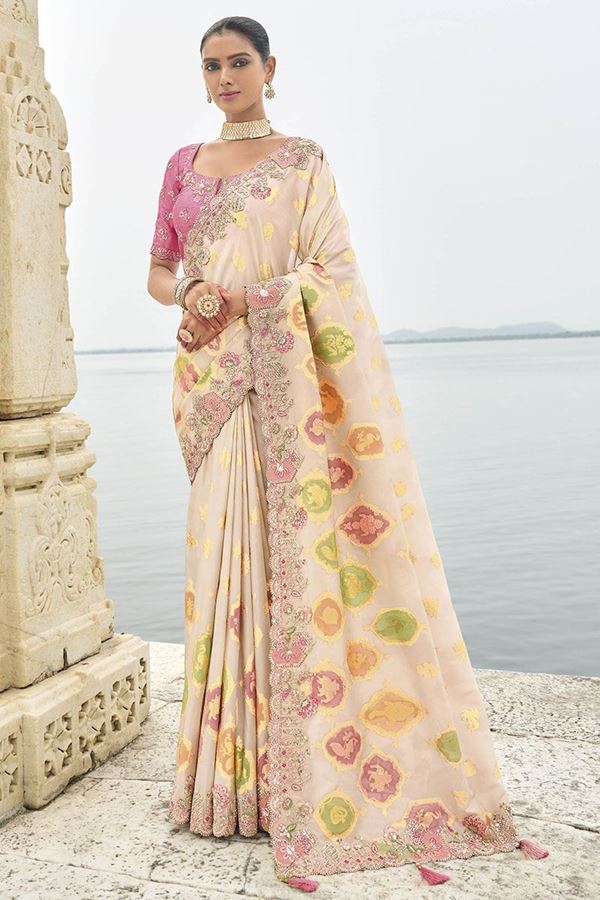 Picture of Pretty Viscose Tissue Silk Designer Saree for Sangeet, Reception, Party, and Festivals