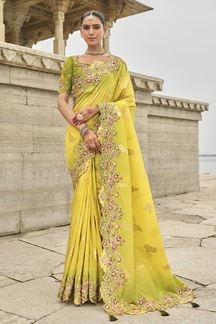 Picture of Enticing Viscose Tissue Silk Designer Saree for Haldi, Party, Festivals