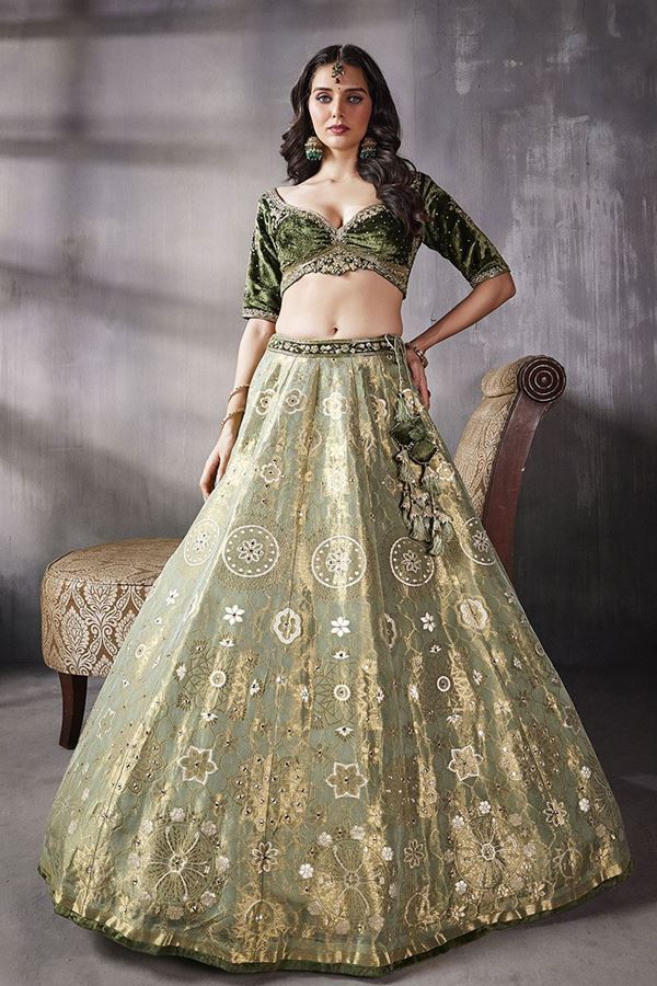 Picture of PrettyGreen and Dark Green Designer Wedding Lehenga Choli for Engagement, Wedding and Reception