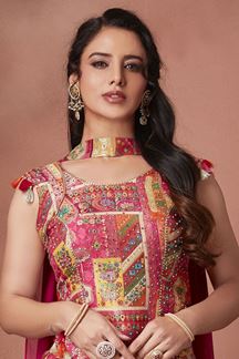 Picture of DazzlingMulti Silk Designer Palazzo Suit for Party and Sangeet