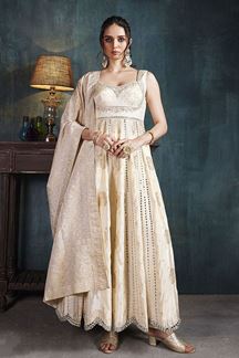 Picture of MesmerizingCream Silk Designer Anarkali Suit for Engagement and Reception