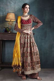 Picture of Striking Maroon Silk Designer Anarkali Suit for Wedding and Reception