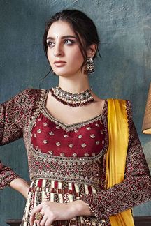 Picture of Striking Maroon Silk Designer Anarkali Suit for Wedding and Reception