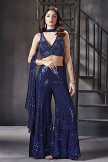 Picture of SurrealNavy Blue Georgette Designer Palazzo Suit for Reception, Engagement, and Party