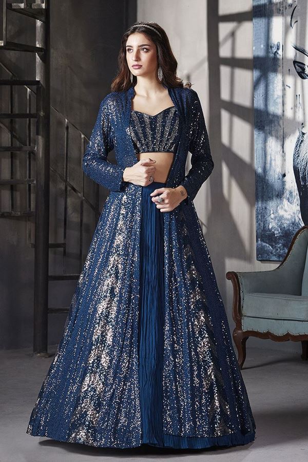 Picture of IrresistibleNavy Blue Designer Indo-Western Lehenga Choli for Engagement, Wedding, and Reception