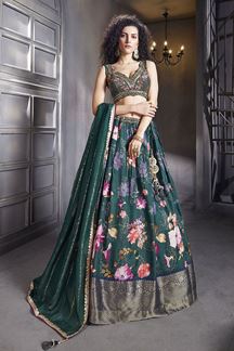 Picture of ExuberantGreen Designer Indo-Western Lehenga Choli for Mehendi, Sangeet, and Reception