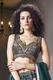 Picture of ExuberantGreen Designer Indo-Western Lehenga Choli for Mehendi, Sangeet, and Reception