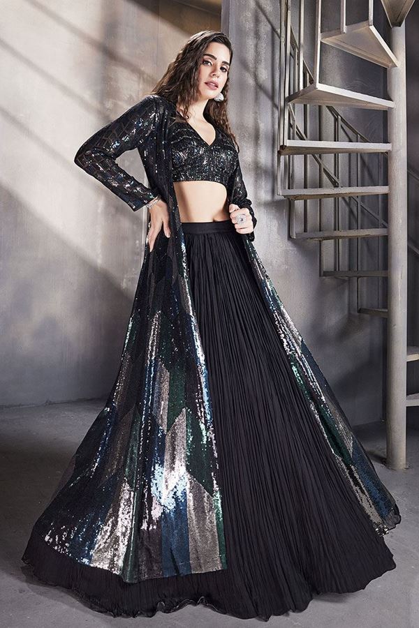 Picture of Divine Black Designer Indo-Western Lehenga Choli for Party