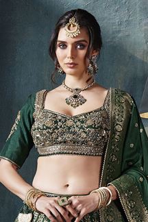 Picture of GorgeousDark Green Designer Bridal Lehenga Choli for Mehendi, Wedding, and Reception