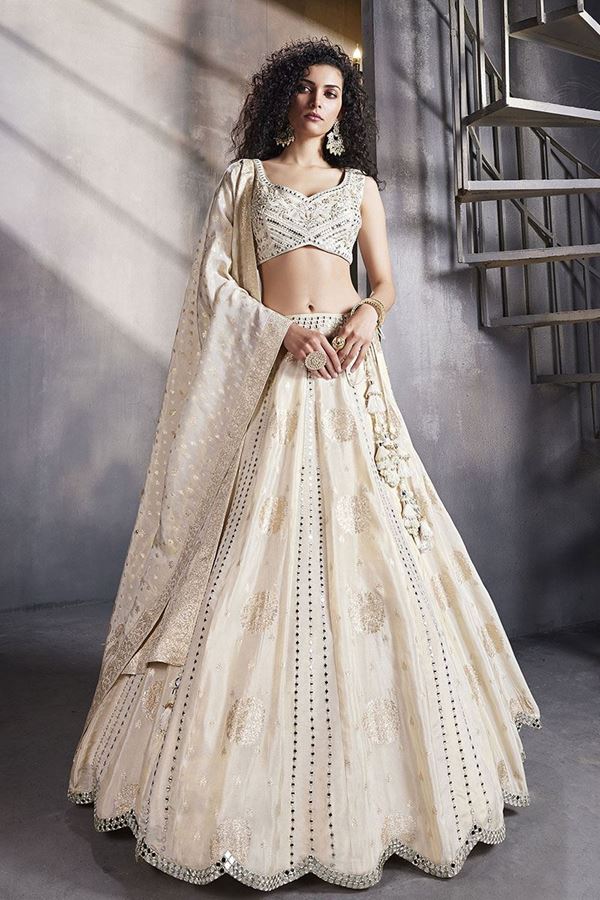 Picture of Impressive Cream Designer Indo-Western Lehenga Choli for Engagement and Reception