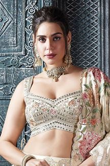 Picture of Heavenly Cream Designer Indo-Western Lehenga Choli for Engagement and Reception