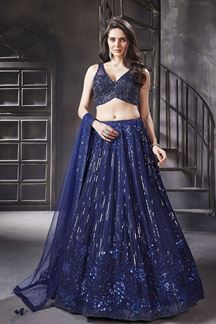 Picture of ExquisiteNavy Blue Designer Indo-Western Lehenga Choli for Engagement, Wedding, and Reception