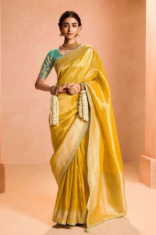 Picture of Breathtaking Tissue Silk Designer Saree for Haldi, Festivals, and Party