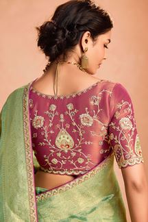 Picture of Ethnic Tissue Silk Designer Saree for Mehendi, Pre-Wedding Shoot, Festivals, and Party