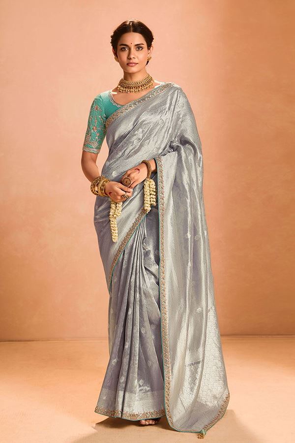 Picture of Captivating Tissue Silk Designer Saree for Pre-Wedding Shoot, Festivals, and Party