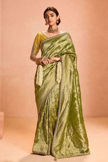 Picture of Splendid Tissue Silk Designer Saree for Mehendi, Reception, Festivals and Party