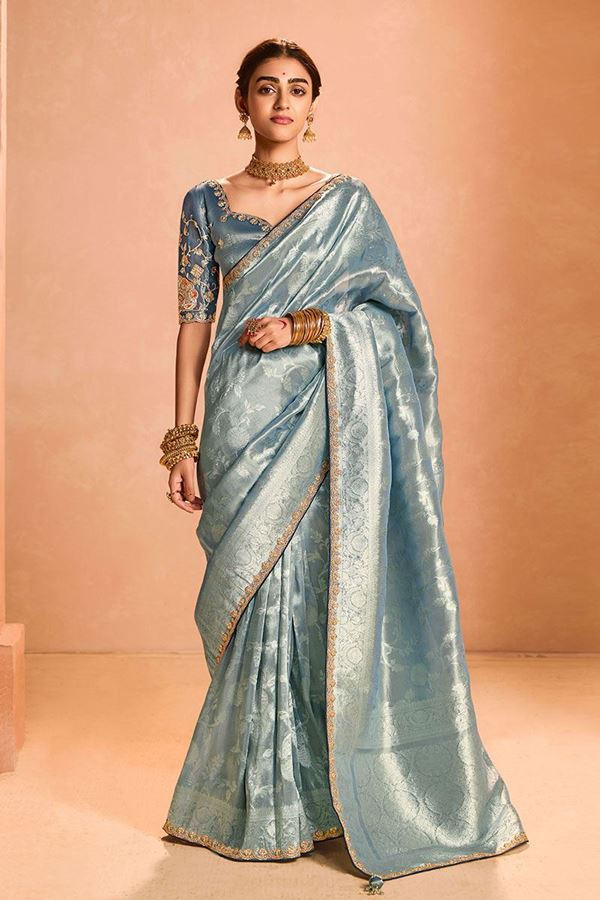 Picture of Outstanding Tissue Silk Designer Saree for Engagement, Sangeet, Reception, Festivals and Party