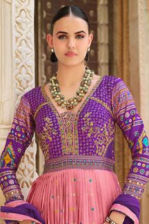 Picture of Vibrant Purple and Pink Smooth Silk Designer Anarkali Suit for Party, Sangeet, Engagement, and Festivals