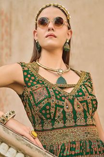 Picture of Classy Green Smooth Silk Designer Anarkali Suit for Mehendi, Sangeet, Reception, and Pre-Wedding Shoot