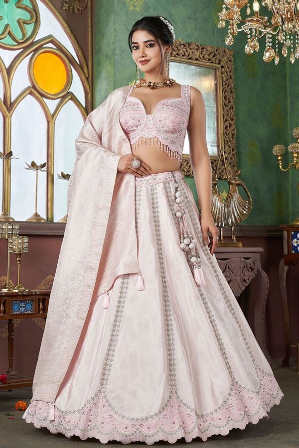 Picture of Aesthetic Premium Jacquard Designer Indo-Western Lehenga Choli for Engagement and Reception