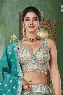 Picture of Enticing Premium Jacquard Designer Indo-Western Lehenga Choli for Engagement, Wedding, and Reception