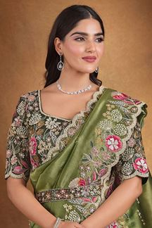 Picture of Royal Glass Tissue Designer Saree for Mehendi, Party and Sangeet