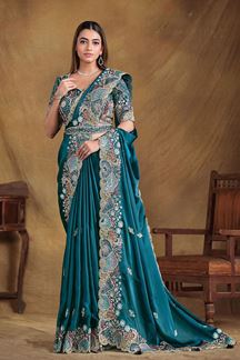 Picture of Exquisite Crush Satin Silk Designer Saree for Reception, Party and Sangeet