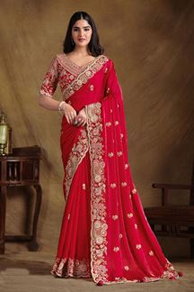 Picture of Artistic Two Tone Satin Silk Designer Saree for Wedding, Reception, Party and Sangeet