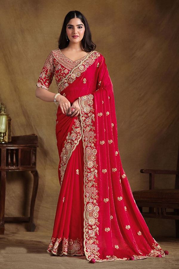 Picture of Artistic Two Tone Satin Silk Designer Saree for Wedding, Reception, Party and Sangeet