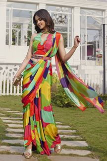 Picture of Enticing Multi Silk Designer Indo-Western Outfit for Party and Sangeet