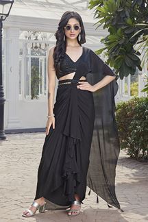 Picture of Trendy Black Silk Designer Indo-Western Outfit for Party