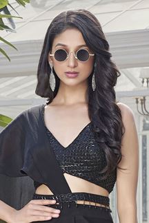 Picture of Trendy Black Silk Designer Indo-Western Outfit for Party