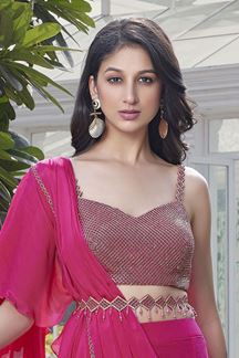 Picture of Divine Pink Silk Designer Indo-Western Outfit for Party