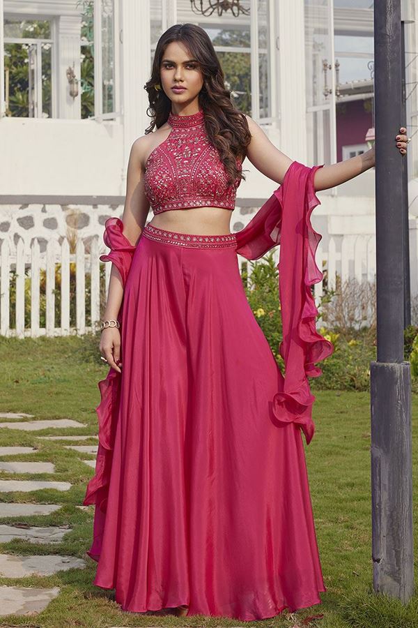 Picture of Aesthetic Pink Silk Designer Palazzo Suit for Party, Reception, and Sangeet