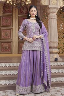 Picture of Fascinating Lavender Silk Designer Palazzo Suit for Party, Sangeet, Reception, and Festivals