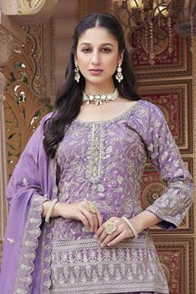 Picture of Fascinating Lavender Silk Designer Palazzo Suit for Party, Sangeet, Reception, and Festivals