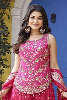 Picture of Creative Magenta Georgette Designer Palazzo Suit for Party, Sangeet, Reception, and Festivals