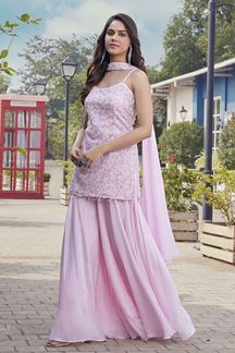 Picture of Mesmerizing Pink Georgette Designer Palazzo Suit for Party, Sangeet, and Festivals