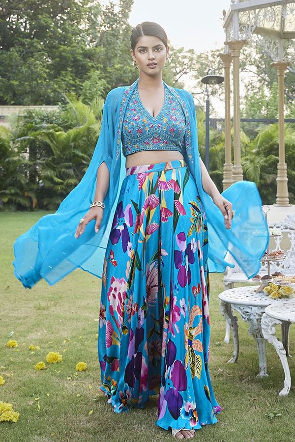 Picture of Striking Blue Georgette Designer Palazzo Suit for Party, Sangeet, and Festivals