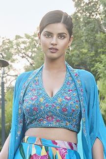 Picture of Striking Blue Georgette Designer Palazzo Suit for Party, Sangeet, and Festivals