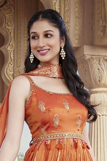 Picture of Flamboyant Orange Silk Designer Palazzo Suit for Reception, Party, Sangeet, and Festivals