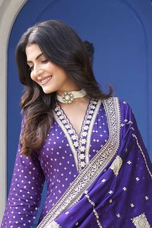 Picture of Amazing Violet Silk Designer Anarkali Suit for Party, Festivals, Reception, and Sangeet