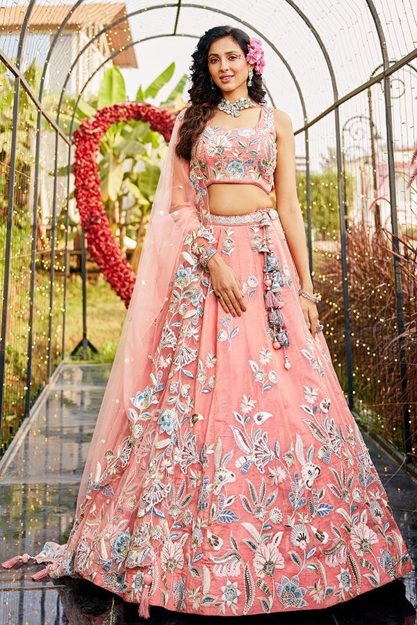 Picture of  Outstanding Net Designer Indo-Western Lehenga Choli for Engagement and Reception